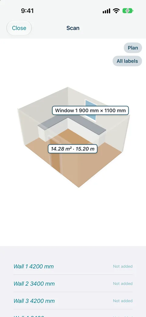 Measure Genie LiDAR room scan of a kitchen in 3D cut-away view
